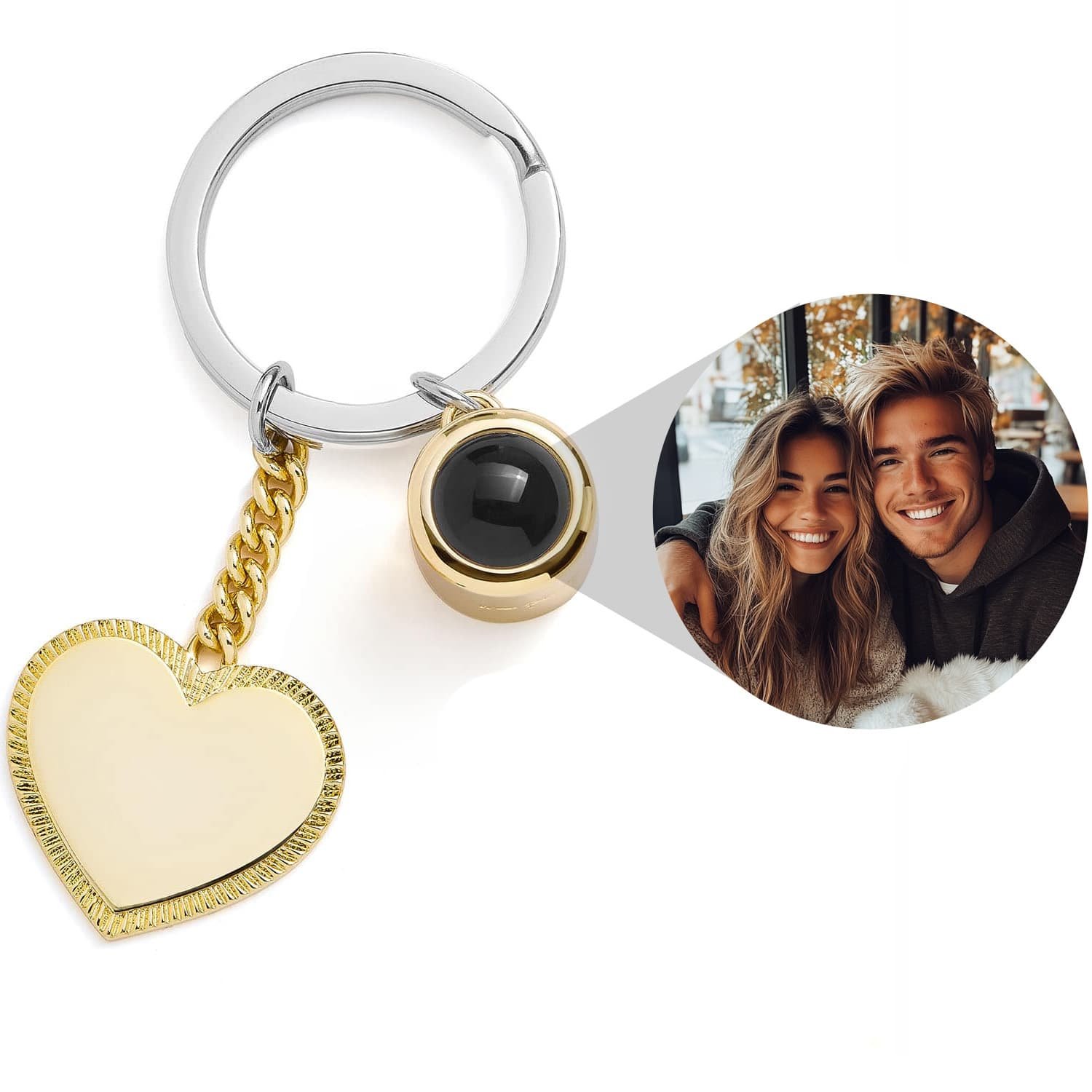 Engravable Heart Photo Keychain - Image 3