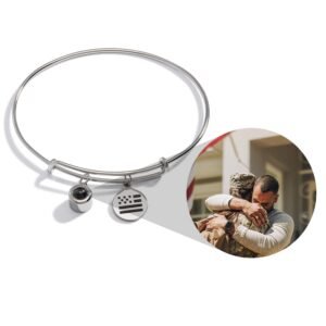 Personalized Photo Bangle With USA Flag Charm